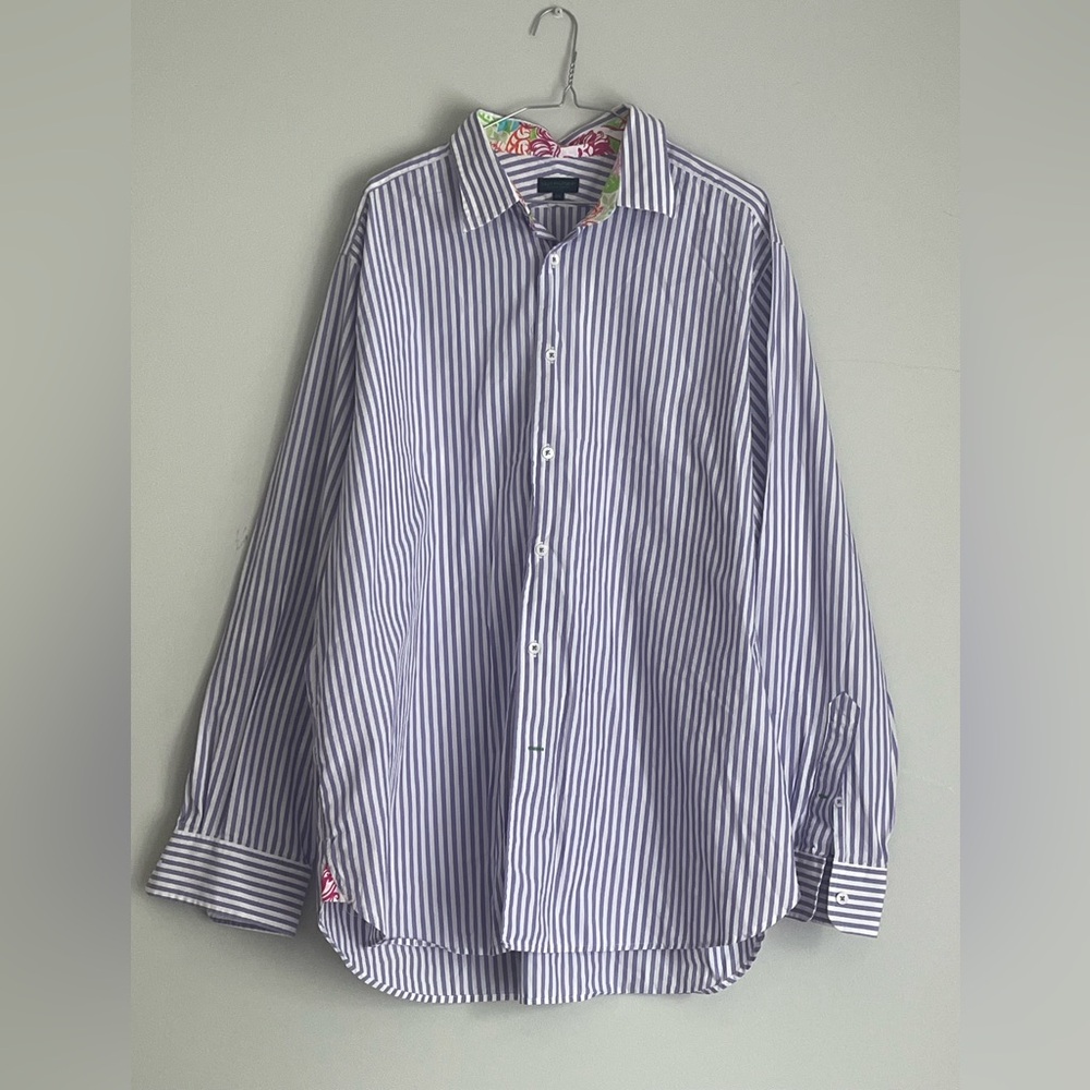 Lilly Pulitzer Men’s Lavender and White Casual Button Down Shirt, size XXL